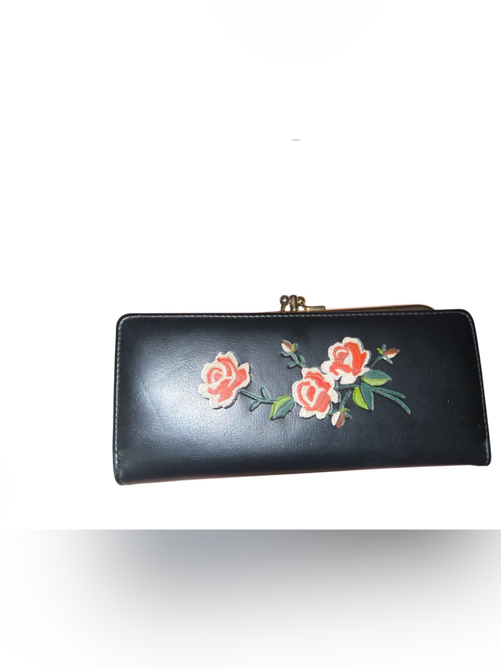 Women’s Black Floral Embroidered Long Wallet